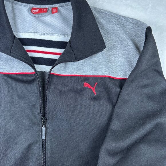 Puma Mens Full-Zip Track Jacket Black/Gray Red Striper Sz L Comfy Streetwear - Picture 3 of 11